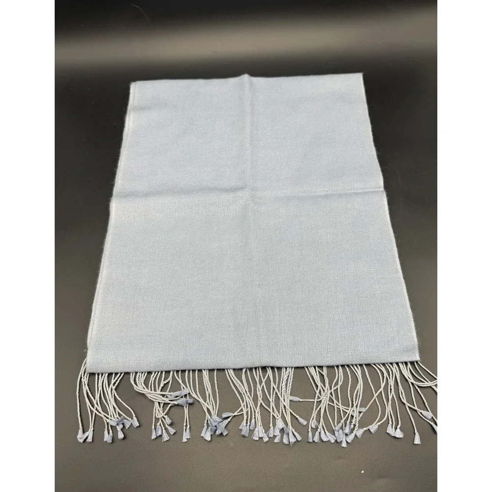 Unbranded Pashmina Silk Scarf Shawl Slate Blue Handmade Nepal Fringe Scarf